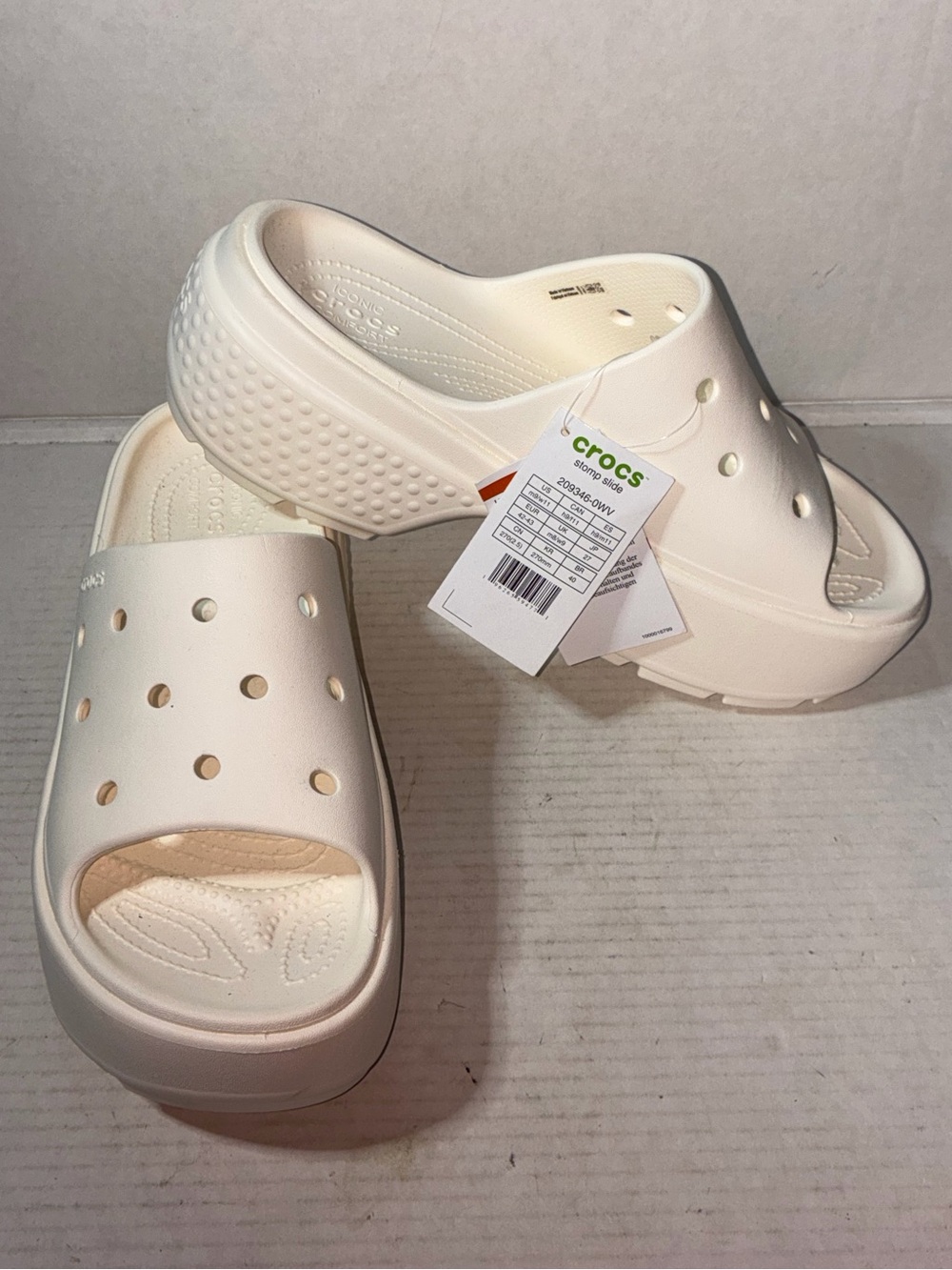 NWT Crocs Stomp Slide Chalk White Slip On Platform Sandals  Sz Men 9/ Women 11